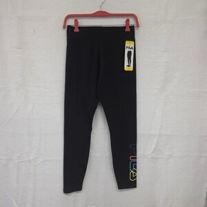 *NWT Fila Womens High Waisted Graphic Logo Leggings Black Multi Color Small
